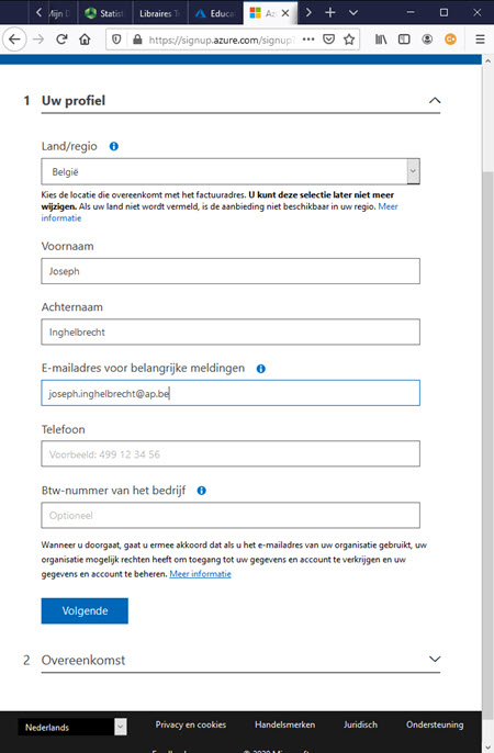 Profiel informatie vervolledigen